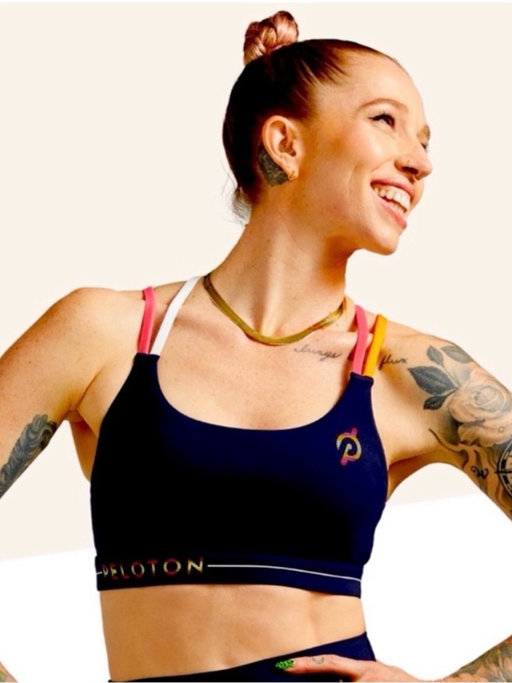 Peloton Cadent Strappy Sports Navy Blue Muticolor Strap Bra XXL